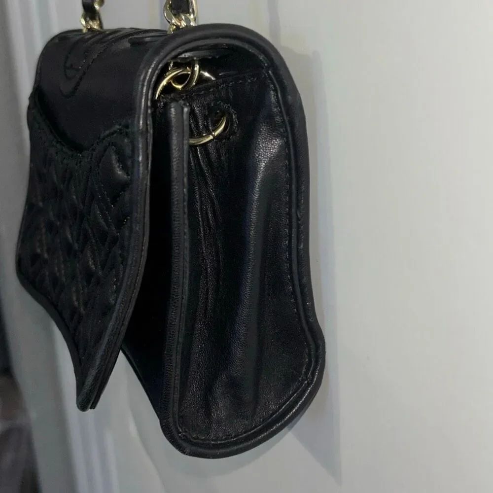 Tory Burch Fleming black soft leather quilted convertible purse crossbod shouldr